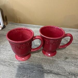 2-Corvella Red by JCPenney Mug Chris Madden, All Red, Embossed Scrolls 3B